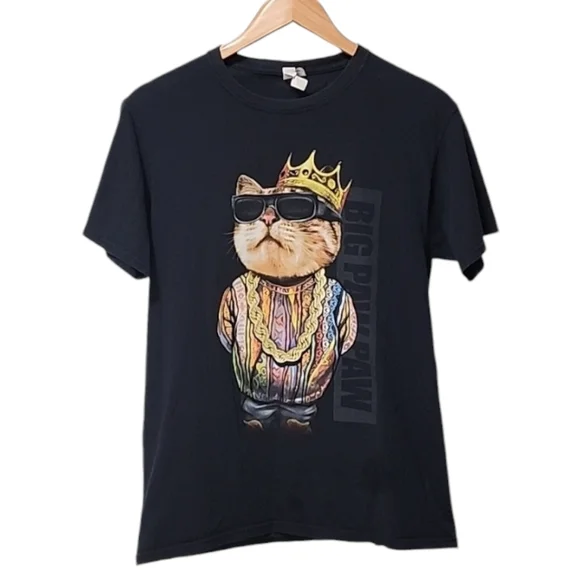 VINTAGE Y2K BIGGIE SMALLS Big Paw Paw Black Tee M Cat 90s Hip Hop Rap Big Poppa - Picture 2 of 12